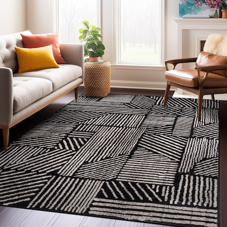 World Rug Gallery Contemporary Boho Stripes Non Shedding Soft Area Rug 7' 10 x 10' Black 396BLACK8x10